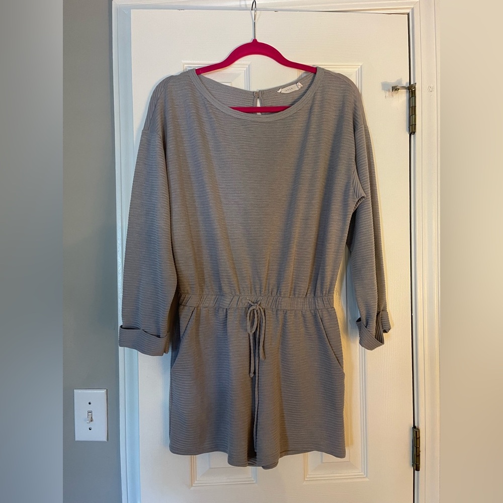 Gray Ribbed Drawstring Jumpsuit